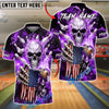 BlueJose Bowling & Pins American Flag Skull Strike Electric Blue Lightning Customized Name, Team Name 3D Shirt (6 Colors)