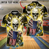 BlueJose Bowling & Pins American Flag Skull Strike Electric Blue Lightning Customized Name, Team Name 3D Shirt (6 Colors)
