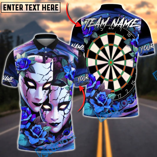 BlueJose Darts Gothic Mask Roses Dartboard Art Multicolor Options Personalized Name Shirt (4 Colors)