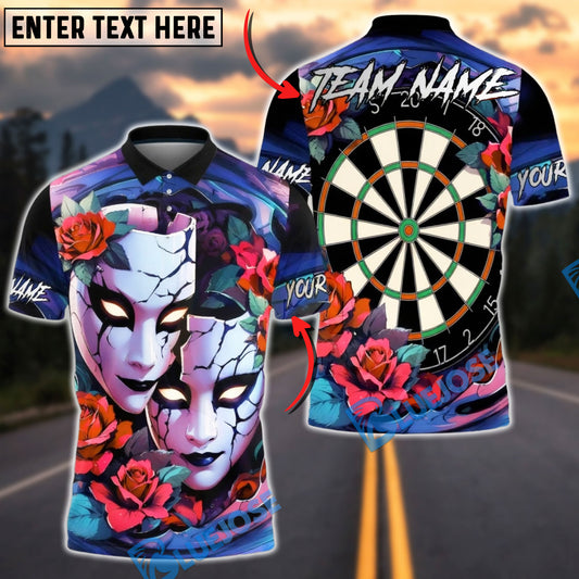BlueJose Darts Gothic Mask Roses Dartboard Art Multicolor Options Personalized Name Shirt (4 Colors)