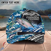 BlueJose Fishing Blue Camouflage Fishing Boat Metal Pattern Personalized Name Classic 3D Cap Personalized Cap (13 Breeds)