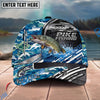 BlueJose Fishing Blue Camouflage Fishing Boat Metal Pattern Personalized Name Classic 3D Cap Personalized Cap (13 Breeds)