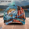 BlueJose Fishing American Flag Fishing Hook Aqua Scene Personalized Name Classic 3D Cap Personalized Cap (13 Breeds)