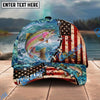 BlueJose Fishing American Flag Fishing Hook Aqua Scene Personalized Name Classic 3D Cap Personalized Cap (13 Breeds)
