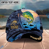BlueJose Fishing Sunset Ocean Navy Camouflage Personalized Name Classic 3D Cap Personalized Cap (13 Breeds)