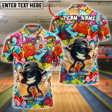 BlueJose Bowling And Pins Funny Cartoon Vibe Dabbing Ball Customized Name, Team Name 3D Shirt (4 Colors)