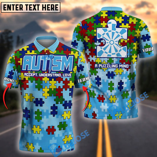 BlueJose Darts Autism Awareness Puzzle Piece Design Customized Name, Team Name 3D Shirt