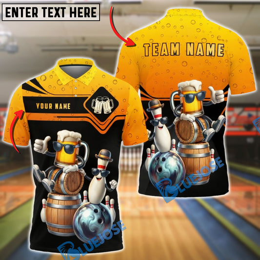 BlueJose Bowling Beer Mug & Pin Cartoon Party Graphic Personalized Name, Team Name 3D Shirt