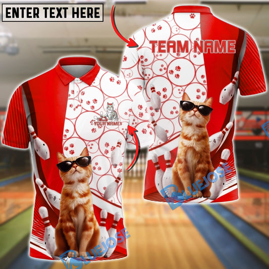 BlueJose Bowling Cat Cute Sunglasses Kitten Customized Name, Team Name 3D Shirt (4 Colors)
