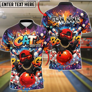 BlueJose Bowling Graffiti Street Cat Customized Name, Team Name 3D Shirt