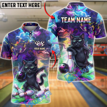 BlueJose Bowling Psychedelic Cool Sunglasses Black Cat Customized Name, Team Name 3D Shirt