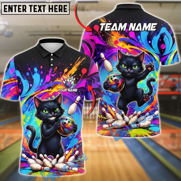 BlueJose Bowling Graffiti Color Splash Black Cat Customized Name, Team Name 3D Shirt