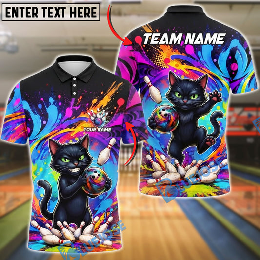 BlueJose Bowling Graffiti Color Splash Black Cat Customized Name, Team Name 3D Shirt