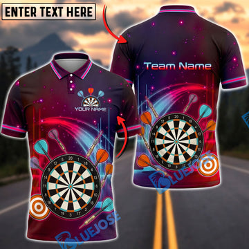 BlueJose Darts Neon Galaxy Dartboard Personalized Name, Team Name Unisex Shirt (4 Colors)