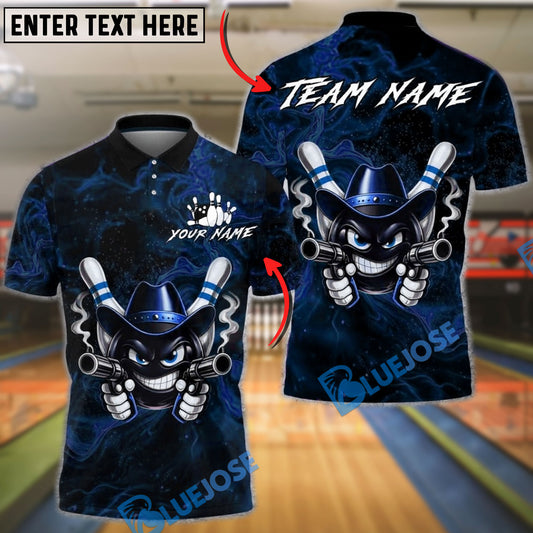 BlueJose Bowling & Pins Cowboy Gunslinger Customized Name, Team Name 3D Shirt (4 Colors)