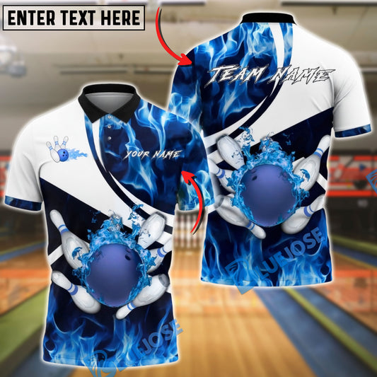 BlueJose Bowling & Pins Fire Storm Strike Customized Name, Team Name 3D Shirt (4 Colors)