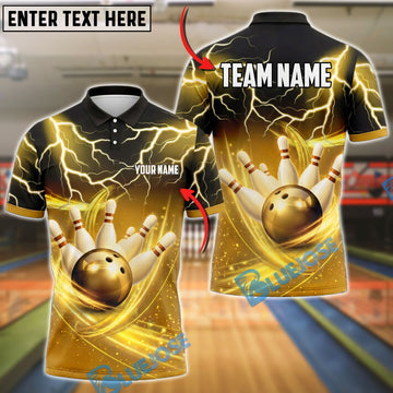 BlueJose Bowling And Pins Lightning Field Customized Name, Team Name 3D Shirt (6 Colors)