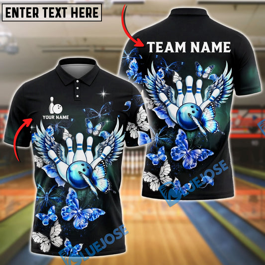 BlueJose  Bowling And Pins Butterfly Wings Art Customized Name, Team Name 3D Shirt (4 Colors)