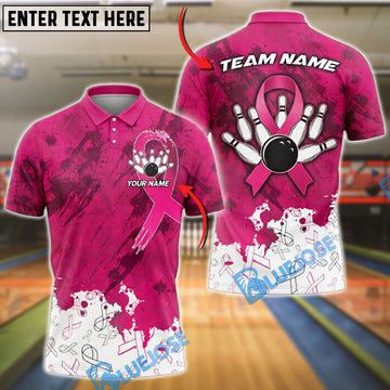 BlueJose Bowling  Breast Cancer Awareness Pink Ribbon Support Strike Customized Name, Team Name 3D Shirt