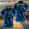 BlueJose Bowling Fire Smoking Bull Bowler Art Graphic Customized Name, Team Name 3D Shirt (4 Colors)