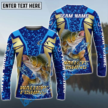Bluejose Walleye Fishing Blue Gold Tournament Custom Name & Team Name 3D Shirts