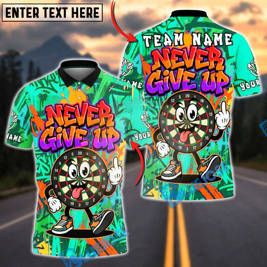 BlueJose Darts Never Give Up Dartboard Cartoon Fukin Graffiti Multicolor Options Personalized Name Shirt (4 Colors)