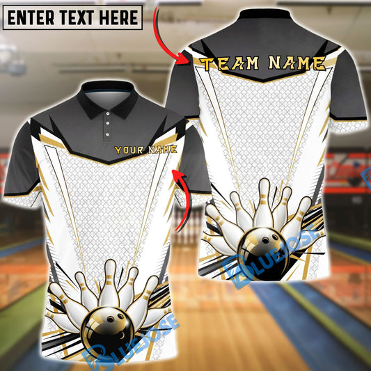 BlueJose Bowling & Pins Strike Pin Explosion Gold Black Graphic Customized Name, Team Name 3D Shirt (6 Colors)