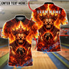 BlueJose Bowling And Pins Skull King Flaming Crown Graphic Customized Name, Team Name 3D Shirt (4 Colors)