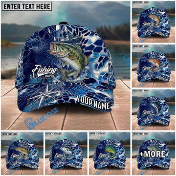 BlueJose Fishing Blue Ship Compass Personalized Name Classic 3D Cap Personalized Cap (13 Breeds)
