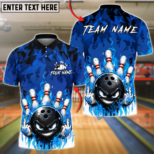 BlueJose Bowling And Pins Flame Angry Ball Customized Name, Team Name 3D Shirt (4 Colors)