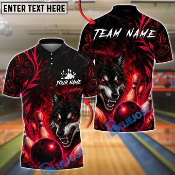 BlueJose Bowling And Pins Flame Flower Wolf Customized Name, Team Name 3D Shirt (4 Colors)