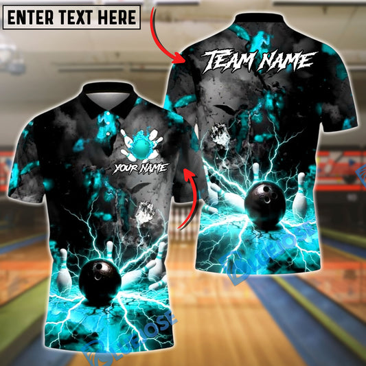 BlueJose Bowling And Pins Volcano Lava Explosion Lightning Customized Name, Team Name 3D Shirt (4 Colors)