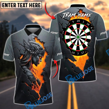 BlueJose Darts Dartboard Fire Valkyrie Cracked Lava Stone Personalized Name, Team Name Unisex Shirt (4 Colors)