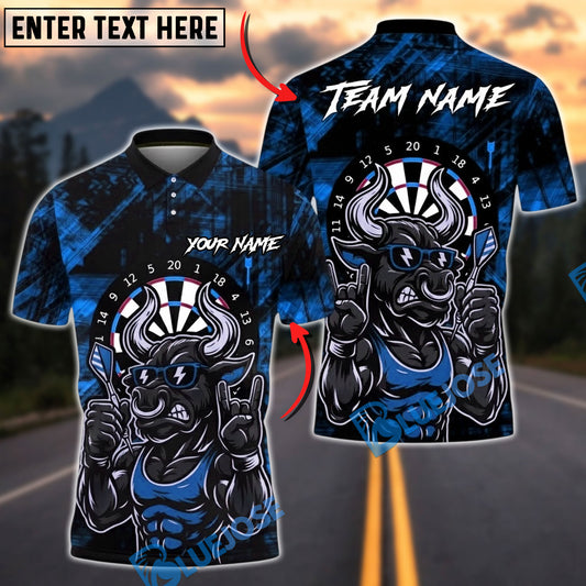 BlueJose Darts Dartboard Muscle Bull Rock N’ Roll Grunge Personalized Name, Team Name Unisex Shirt (4 Colors)