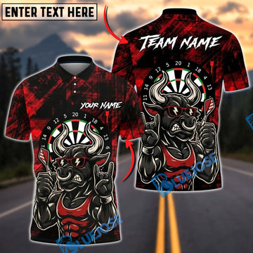 BlueJose Darts Dartboard Muscle Bull Rock N’ Roll Grunge Personalized Name, Team Name Unisex Shirt (4 Colors)