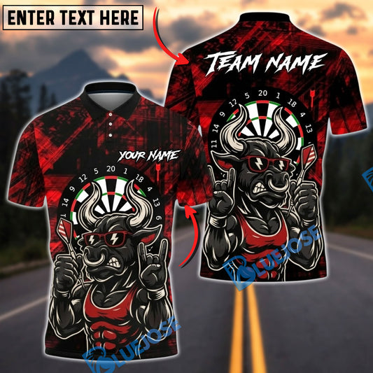 BlueJose Darts Dartboard Muscle Bull Rock N’ Roll Grunge Personalized Name, Team Name Unisex Shirt (4 Colors)