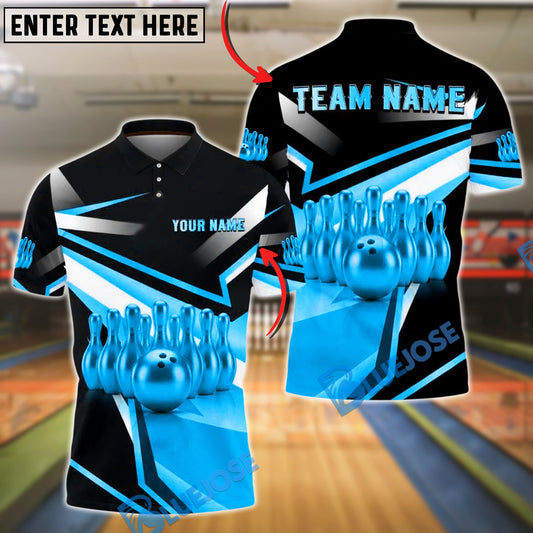 BlueJose Bowling And Pins Gold Metallic 3D Design Customized Name, Team Name 3D Shirt (6 Colors)