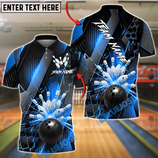 BlueJose Bowling And Pin Gold Metallic Luxury Pattern Customized Name, Team Name 3D Shirt (6 Colors)
