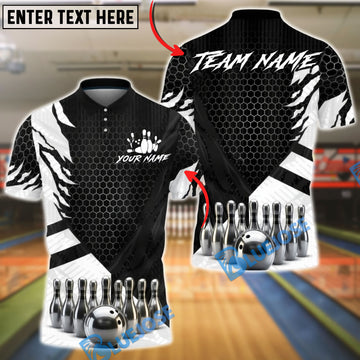 BlueJose Bowling Black White Zebra Pattern Chrome Effect Personalized Name, Team Name 3D Shirt
