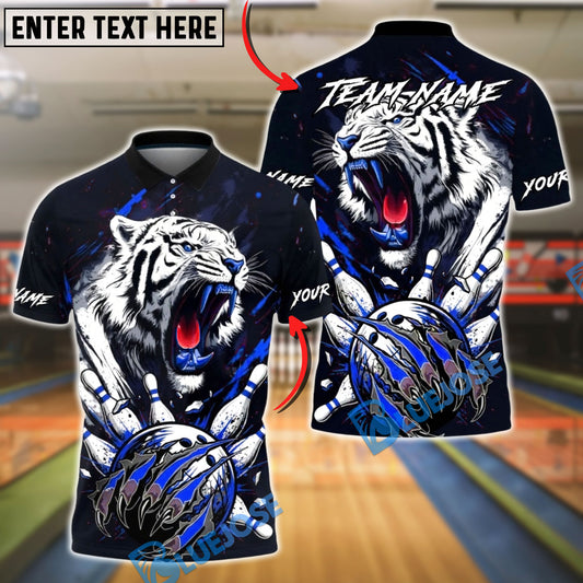 BlueJose Bowling White Tiger Strike Customized Name, Team Name 3D Shirt (4 Colors)