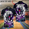 BlueJose Bowling White Tiger Strike Customized Name, Team Name 3D Shirt (4 Colors)