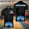 BlueJose Bowling Black Hexagon Tech Pattern Customized Name, Team Name 3D Shirt (4 Colors)