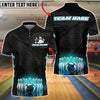 BlueJose Bowling Black Hexagon Tech Pattern Customized Name, Team Name 3D Shirt (4 Colors)