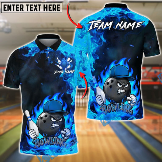 BlueJose Bowling And Pins Flame Ball Cartoon Fire Style Customized Name, Team Name 3D Shirt (4 Colors)