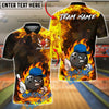 BlueJose Bowling And Pins Flame Ball Cartoon Fire Style Customized Name, Team Name 3D Shirt (4 Colors)