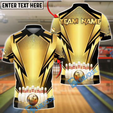 BlueJose Bowling Black Geometric Pattern Strike Design Customized Name, Team Name 3D Shirt (6 Colors)