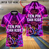BlueJose Bowling Ten Pin Kiss My Neon Design Customized Name, Team Name 3D Shirt (4 Colors)