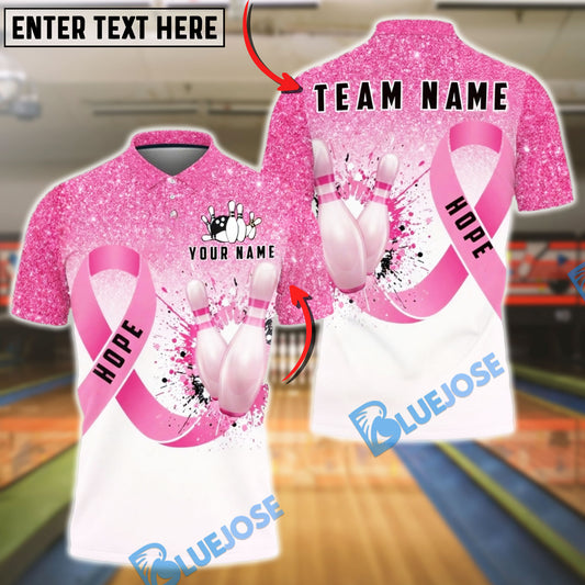 BlueJose Bowling Pink Ribbon Hope Splash Breast Cancer Personalized Name, Team Name 3D Shirt