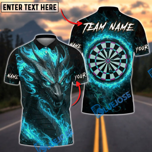 BlueJose Darts Dragon Fire Inferno Dartboard Personalized Name, Team Name Unisex Shirt (4 Colors)