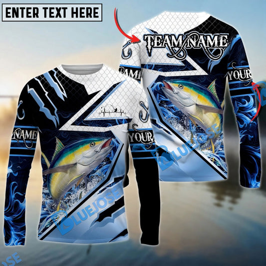 Bluejose Tuna Fishing Splash Blue Water Hook Scratch Sport Custom Name & Team Name 3D Shirts